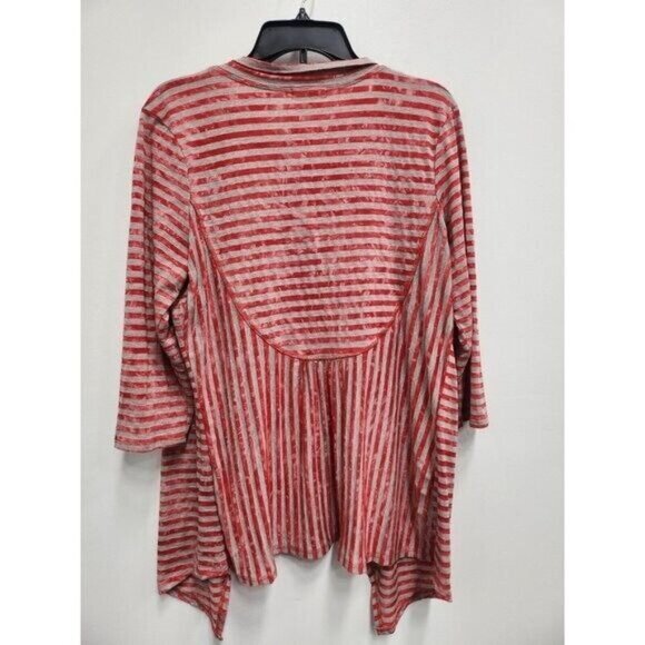 Live And Let Live Womens Cardigan Large Red Gray Striped Tie Dye Open BOHO - Picture 5 of 5